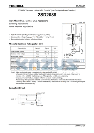 2SD2088 datasheet - Micro Motor Drive, Hammer Drive Applications