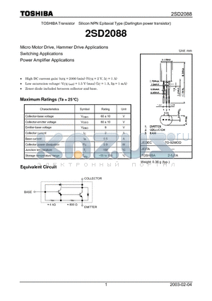 2SD2088_03 datasheet - Silicon NPN Epitaxial Type (Darlington power transistor)