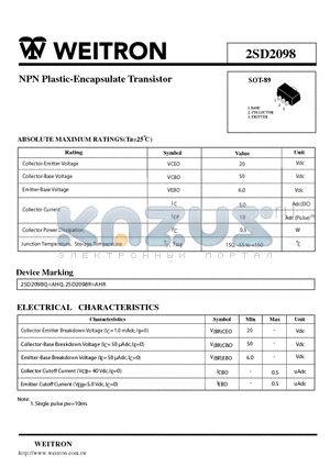 2SD2098 datasheet - NPN Plastic-Encapsulate Transistor