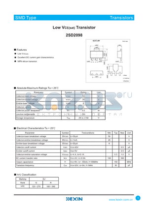 2SD2098 datasheet - Low VCE(sat) Transistor