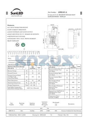 AMR13C-A datasheet - 12.7mm (0.5) 16 SEGMENT SINGLE DIGIT ALPHANUMERIC DISPLAY