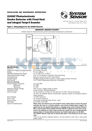 2100AT datasheet - Smoke Detector with Fixed Heat and Integral Temp-3 Sounder