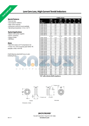 2100LL-100-RC datasheet - Low Core Loss, High Current Toroid Inductors