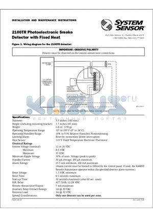 2100TR datasheet - Photoelectronic Smoke Detector with Fixed Heat