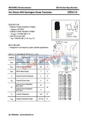 2SD2110 datasheet - isc Silicon NPN Darlington Power Transistor