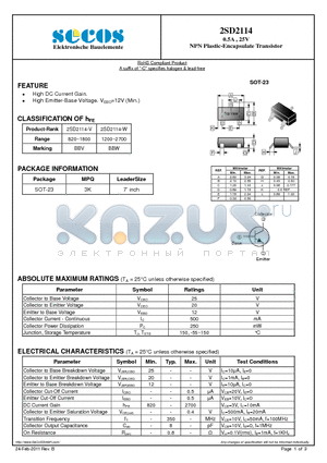 2SD2114 datasheet - NPN Plastic-Encapsulate Transistor