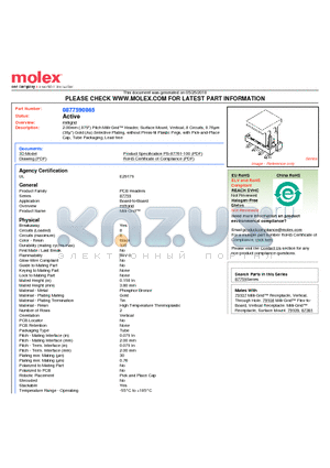 0877590865 datasheet - 2.00mm (.079) Pitch Milli-Grid Header, Surface Mount, Vertical, 8 Circuits, 0.76lm (30l) Gold (Au) Selective Plating, without Press-fit Plastic Peg