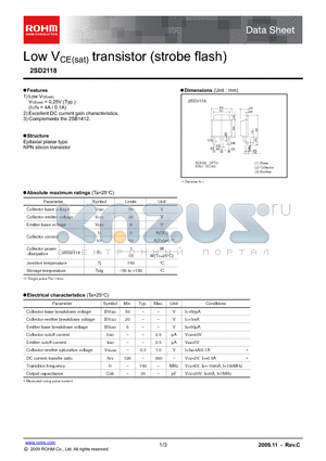 2SD2118 datasheet - Low VCE(sat) transistor (strobe flash)