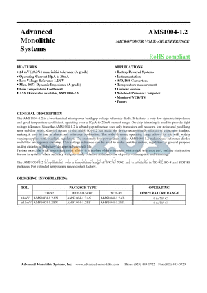 AMS1004-1.2BL datasheet - MICROPOWER VOLTAGE REFERENCE