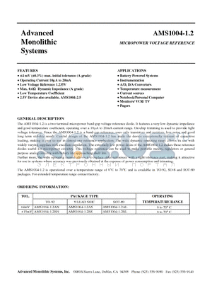 AMS1004-12AS datasheet - MICROPOWER VOLTAGE REFERENCE