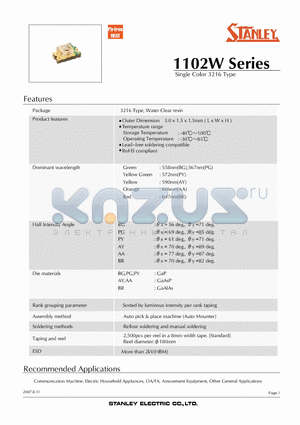 BG1102W datasheet - Outer Dimension 3.0 x 1.5 x 1.5mm