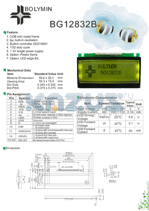 BG12832B datasheet - COB with metal frame No built-in oscillation