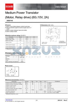 2SD2143 datasheet - Medium Power Transistor
