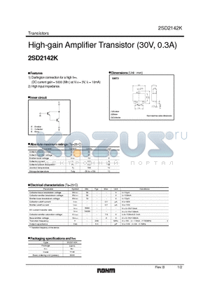 2SD2142K datasheet - High-gain Amplifier Transistor (30V, 0.3A)