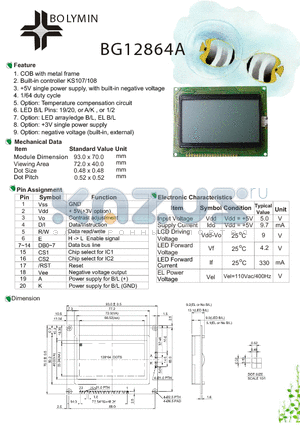 BG12864A datasheet - COB with metal frame Built-in controller KS107/108