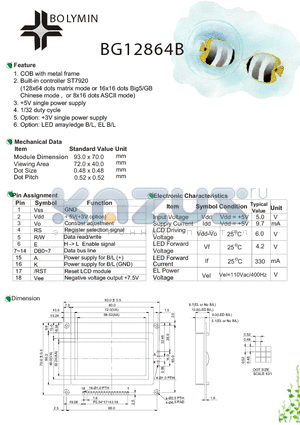 BG12864B datasheet - COB with metal frame Built-in controller ST7920