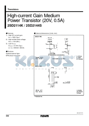 2SD2144SV datasheet - High-current Gain MediumPower Transistor (20V, 0.5A)