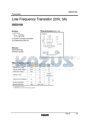2SD2150 datasheet - Low Frequency Transistor(20V, 3A)