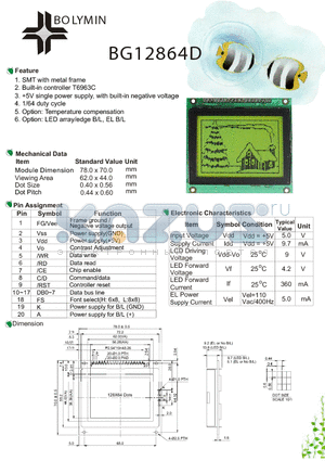 BG12864D datasheet - SMT with metal frame Built-in controller T6963C