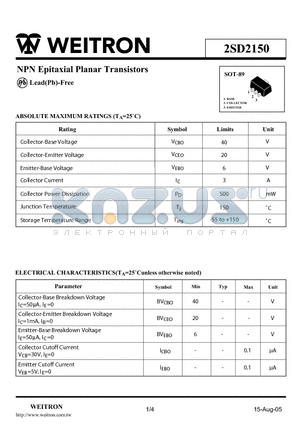 2SD2150 datasheet - NPN Epitaxial Planar Transistors