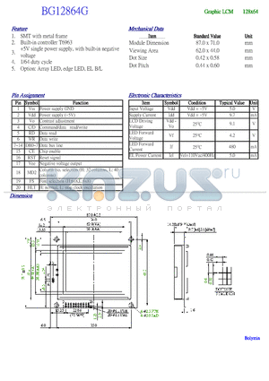 BG12864G datasheet - Graphic LCM 128 x 64