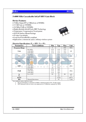 BG13B datasheet - 5-4000 MHz Cascadeable InGaP HBT Gain Block