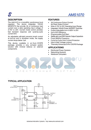 AMS1070 datasheet - 3A Continuous Output Current