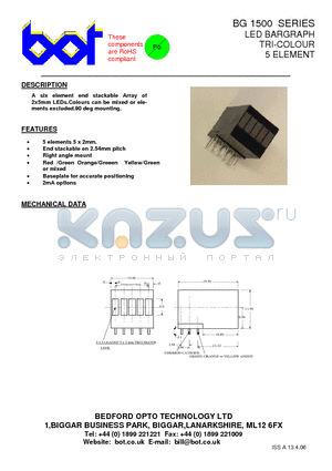 BG1500HGL datasheet - LED BARGRAPH TRI-COLOUR 5 ELEMENT