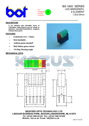 BG1600Y datasheet - LED BARGRAPH 6 ELEMENT 1.9x3.9mm