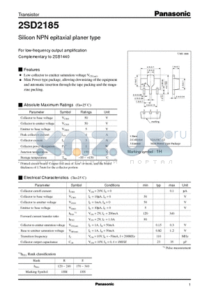 2SD2185 datasheet - Silicon NPN epitaxial planer type(For low-frequency output amplification)