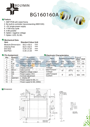 BG160160A datasheet - SMT PCB with metal frame No built-in controller (recommending SED1335)