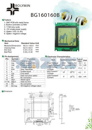 BG160160B datasheet - SMT PCB with metal frame Built-in controller LC7981