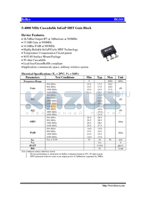 BG16C datasheet - 5-4000 MHz Cascadable InGaP HBT Gain Block