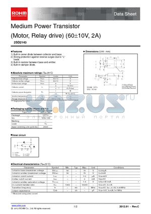 2SD2212T100 datasheet - Medium Power Transistor (Motor, Relay drive) (60V,10V, 2A)