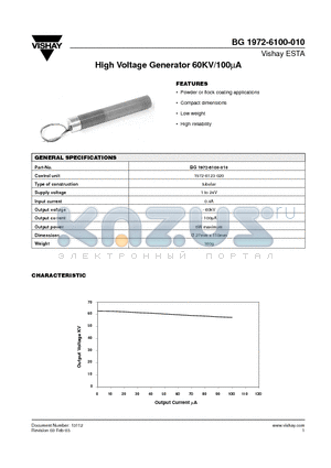 BG1972-6100-010 datasheet - High Voltage Generator 60KV/100uA