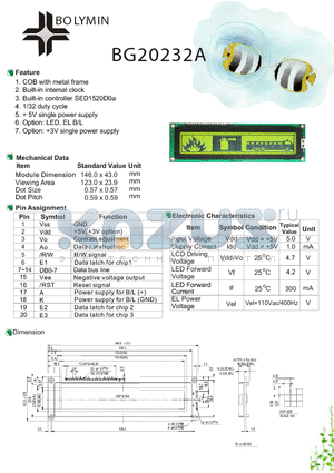 BG20232A datasheet - COB with metal frame Built-in internal clock