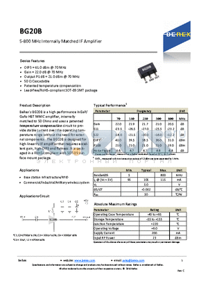 BG20B datasheet - 5-800 MHz Internally Matched IF Amplifier