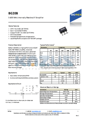 BG20B_1 datasheet - 5-800 MHz Internally Matched IF Amplifier