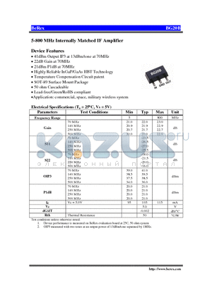 BG20B datasheet - 5-800 MHz Internally Matched IF Amplifier