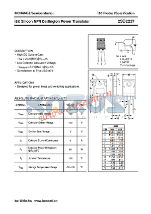 2SD2237 datasheet - isc Silicon NPN Darlington Power Transistor