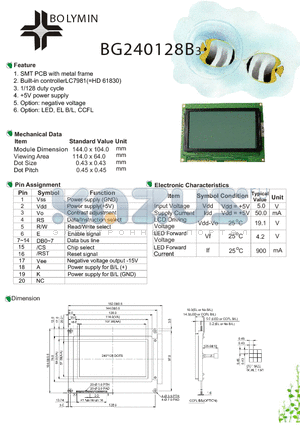 BG240128B3 datasheet - SMT PCB with metal frame Built-in controllerLC7981(=HD 61830)