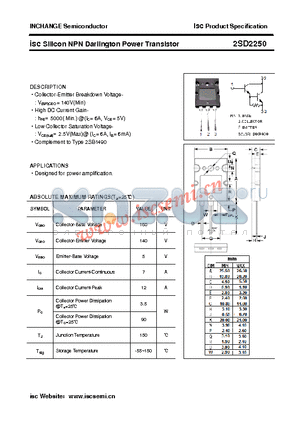 2SD2250 datasheet - isc Silicon NPN Darlington Power Transistor