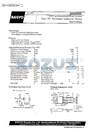 2SD2252 datasheet - Color TV Horizontal Deflection Outout Applications