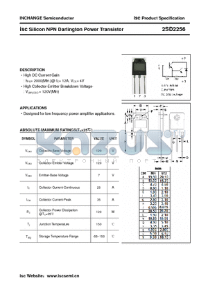 2SD2256 datasheet - isc Silicon NPN Darlington Power Transistor