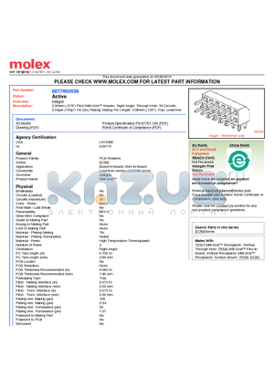 0877603038 datasheet - 2.00mm (.079) Pitch Milli-Grid Header, Right Angle, Through Hole, 30 Circuits, 2.54lm (100l) Tin (Sn) Plating, Mating Pin Length: 3.06mm (.120), Tray, Lead-free