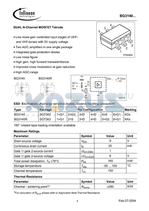 BG3140 datasheet - DUAL N-Channel MOSFET Tetrode