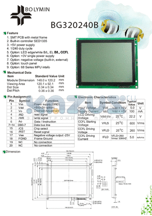 BG320240B datasheet - SMT PCB with metal frame Built-in controller SED1335