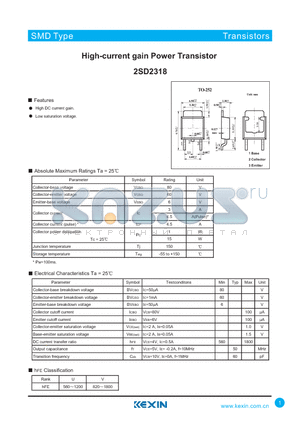 2SD2318 datasheet - High-current gain Power Transistor