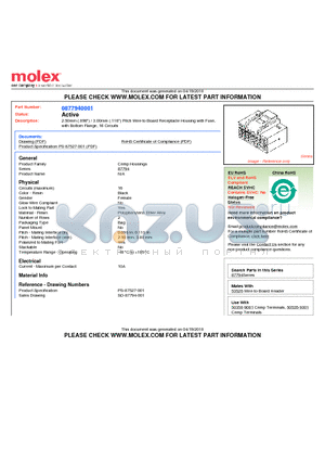 0877940001 datasheet - 2.50mm (.098) / 3.00mm (.118) Pitch Wire-to Board Receptacle Housing with Fuse, with Bottom Flange, 16 Circuits