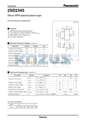 2SD2345 datasheet - Silicon NPN epitaxial planer type(For low-frequency amplification)